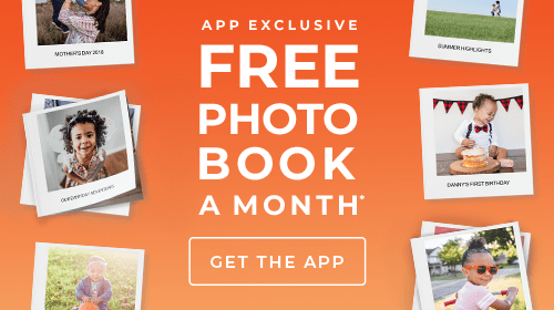 FREE PHOTO BOOK A MONTH* - GET THE APP