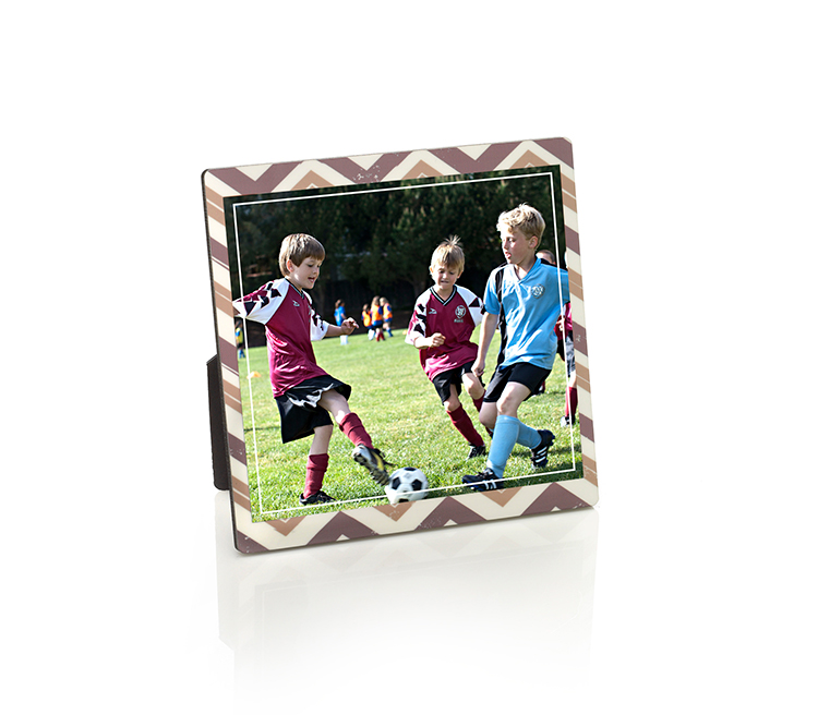 No frame required. Give coach a desktop plaque from Shutterfly that's ready to display.
